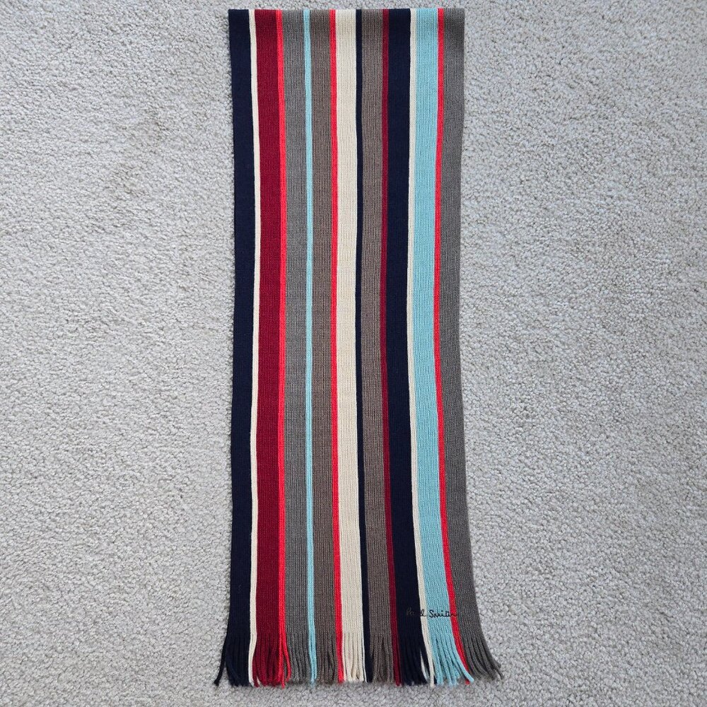 Paul Smith 100% Wool Striped Scarf TINY FLAW - Picture 10 of 12